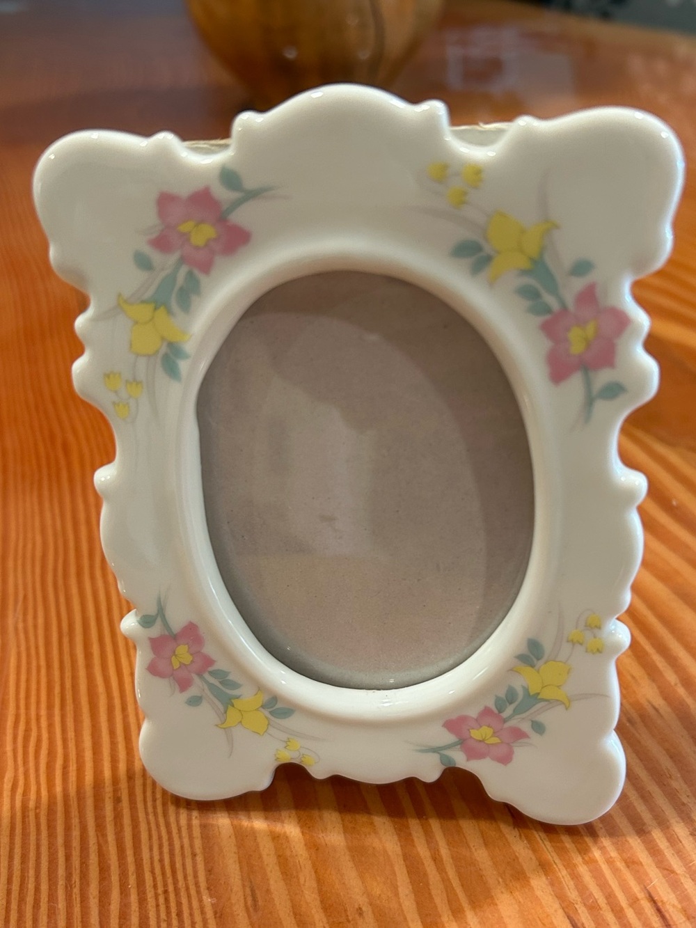 Cream Porcelain Frame with Pink & Yellow Floral Accents